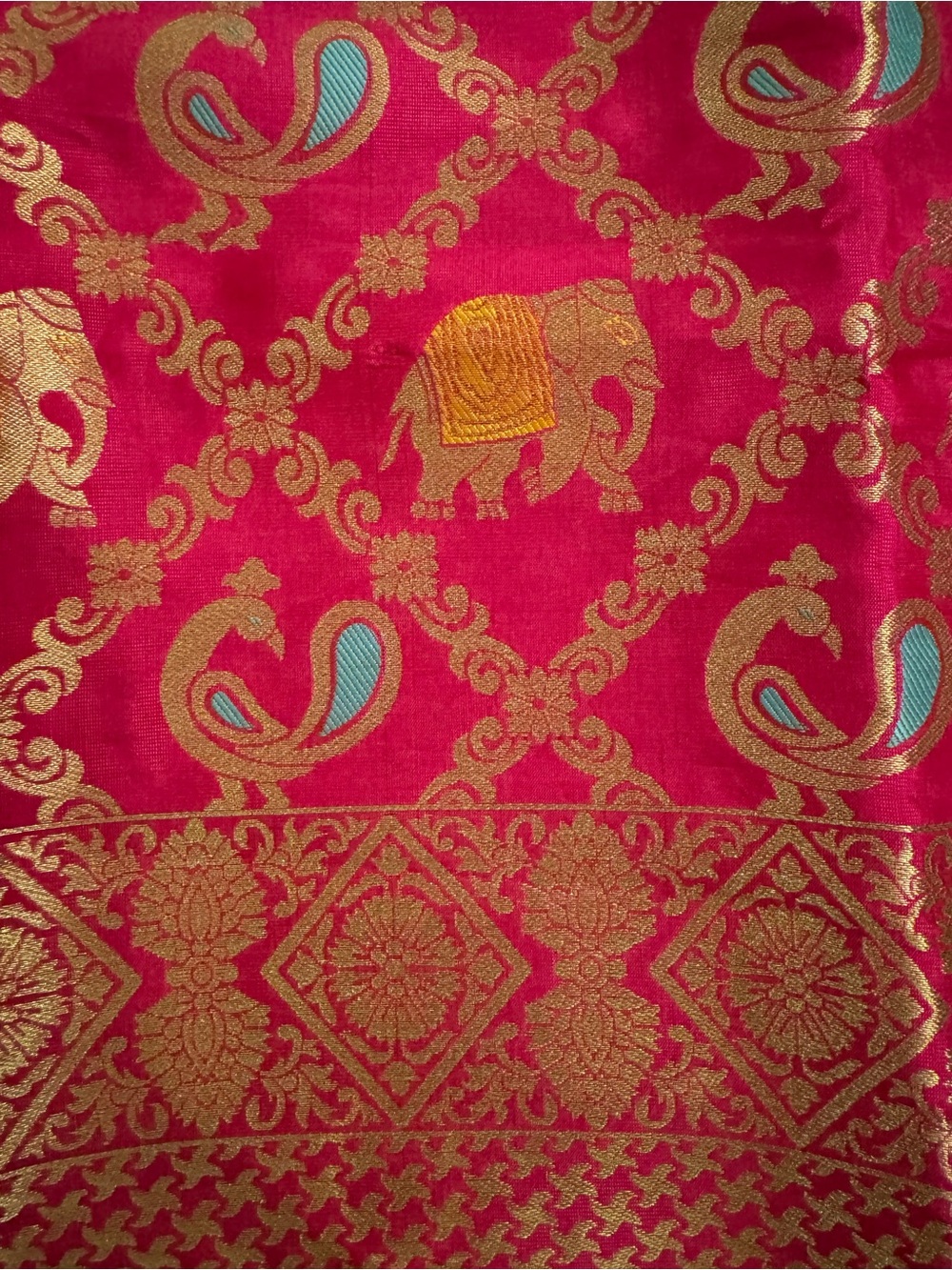 Gorgeous Rani Pink Banarasi Brocade Saree Pallu / Dupatta Peacock Elephant